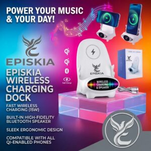 EPISKIA Wireless Charger Dock With Bluetooth Speaker
