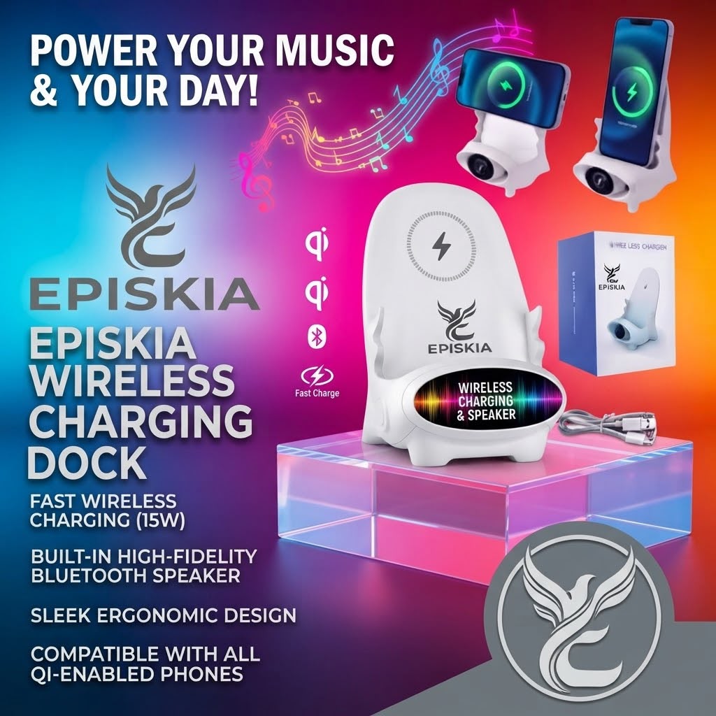 EPISKIA Wireless Charger Dock With Bluetooth Speaker
